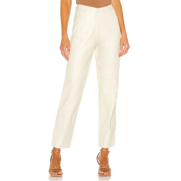 Tach Clothing Ivory Genuine Leather Pants Dilma Straight Leg High Rise Ankle 28 - Picture 2 of 16